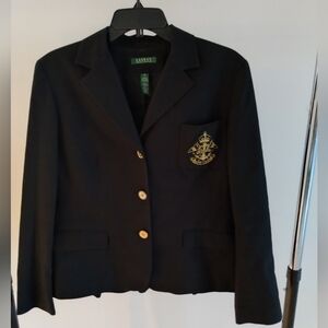 Lauren Ralph Lauren Crest Blazer Womens Black Gold Button Embroidered XL